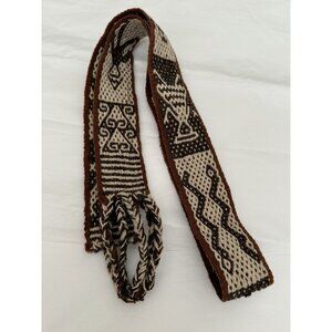 Vintage Handwoven Peruvian Alpaca Wool Belt With Intricate Andean Patterns Brown
